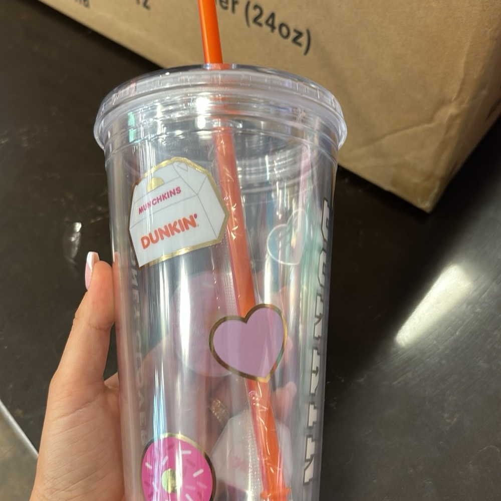 Dunkin' Clear Tumbler with Orange Straw